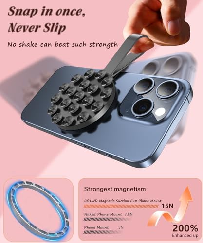 Magnetic Suction Cup Mount for Mag Safe Devices – Effortless Hands-Free Phone Holder with Premium Anti-Slip Silicone Grip for Content Creators – Ultra-Stable, Lightweight Accessory Perfect for Tik Tok and Photography on the Move