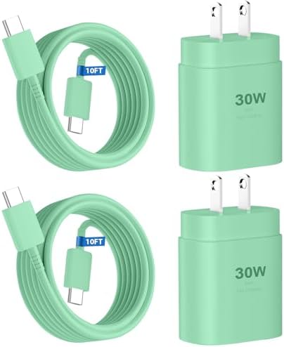 30 W Ultra-Fast USB C Wall Charger with 10 FT Cable in Stylish Purple Gradient | Rapid Charging Solution for Phone 15 Series & S24 Ultra Plus | Compact & Versatile Power Adapter for Modern Devices