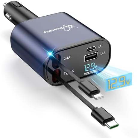 Ultimate 66 W Retractable Car Phone Charger – Fast Dual Type-C Charging Solution for i Phone 15/14, Samsung Galaxy S23+/S23/S22, i Pads – Tangle-Free Design for Efficient Multi-Device Power-Up in Cars and Trucks – Perfect Travel Accessory with Built-In Safety Features