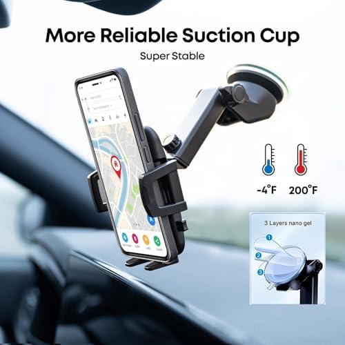 Universal 3-in-1 Car Phone Holder with Adjustable Suction Cup – Versatile Windshield, Dashboard & Air Vent Mount for i Phone 14, 15, 16 and Smartphones up to 6.8 Inches – Enhance Your Driving Safety and Accessibility