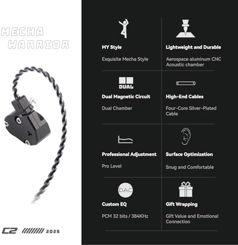 TINHIFI-C2 Mecha Style Wired Earphones with Microphone | Dual Magnetic Circuit Design for Unmatched Sound Precision | Type C Compatibility for Modern Devices | Custom EQ Settings for Tailored Audio Experience | Ergonomically Engineered for Comfort During Long Listening Sessions | Ideal for Audiophiles and Music Enthusiasts Seeking Superior Quality