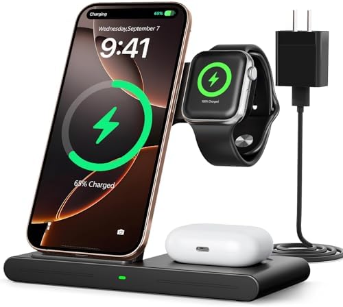 2025 Versatile 3-in-1 Wireless Fast Charger for Apple & Android – Ultimate Travel Charging Station for i Phone 16/15/14/13/12, Apple Watch Series & Air Pods Pro 4/3/2, Samsung Galaxy – Compact & Efficient Power Solution for Tech Enthusiasts and Thoughtful Gifts