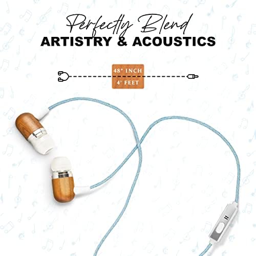 Eco-Friendly Wood Earbuds – Premium Noise-Isolating Headphones with In-Line Microphone for Seamless Calls and Music Control – Lightweight, Handcrafted, and Compatible with All Devices – Perfect for Music Lovers Seeking Natural Sound Quality