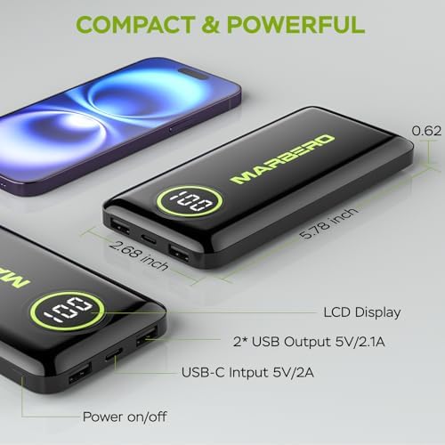 Ultra-Slim 10000 m Ah Portable Power Bank – MARBERO V18 High-Speed USB-C Charger for Multi-Device Charging – Lightweight, Durable Battery Pack for Samsung, Google, and Android Phones – Fast Charge Technology Ensures All-Day Power on-the-Go