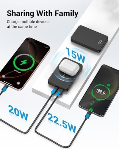 26800 m Ah Magnetic Power Bank – Premium Aluminum Alloy Portable Charger with 20 W USB-C Fast Charging for i Phone 12-16 Series, Sleek Silvery Gray, Effortless Wireless Charging for On-the-Go Power Solutions