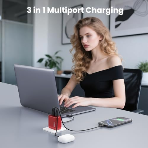 High-Power 130 W USB-C Charger Block | 3-Port Ga N Fast Charging Station | Compact Foldable Type C Wall Charger for Laptop, i Phone 16/15, i Pad Pro & Galaxy Series | Efficient PD QC Charging Solution for On-the-Go Connectivity