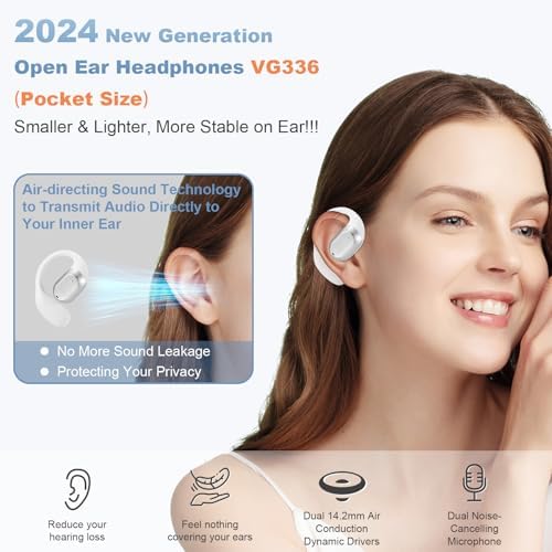 Experience Boundless Freedom with VG333 Open-Ear Bluetooth Headphones: Ultra-Thin Silicone Ear Hooks for Ultimate Comfort, 70-Hour Playtime, and Immersive Bass – Ideal for Active Lifestyles with Touch Control and Next-Gen Bluetooth 5.3 Connectivity