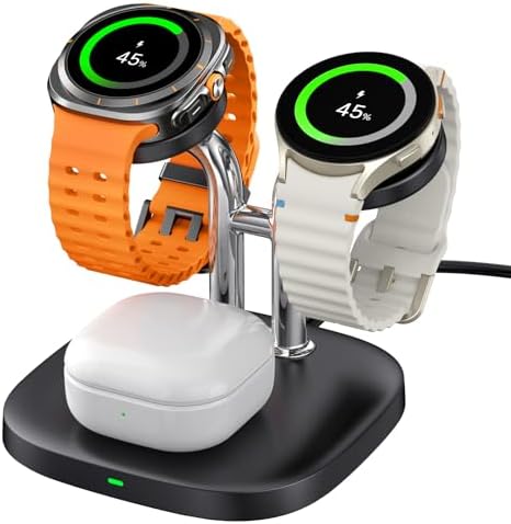 Swan Scout 704 S Dual Watch Charger – 3 in 1 Wireless Charging Station for Samsung Galaxy Devices, Fast Charge Your Galaxy Watch Ultra, Buds 3 Pro, and More with Enhanced Compatibility and Safety Features