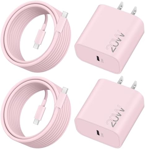 20 W Fast Charger Bundle for i Phone 16 Series & i Pad Models – Dual USB-C Wall Charging Blocks with 3 FT Cable for Lightning-Fast Device Power-Up and Enhanced Compatibility with Air Pods – Ideal for Busy Lifestyles and Travel