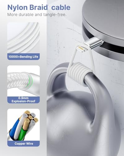 Aioneus 1 ft Apple Certified Lightning Cable – High-Speed USB A to Lightning Charger for i Phone 14/13/12/11 Pro Max/XR/XS/8/7 Plus/6/SE – Durable Nylon Braided Design for Tangle-Free Portability and Enhanced Charging Efficiency