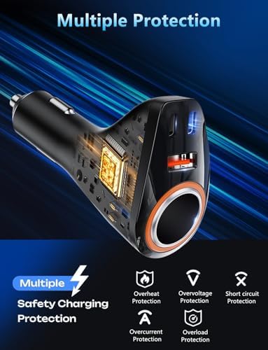 170 W 4-in-1 USB C Car Charger – High-Speed Multi-Device Cigarette Lighter Adapter with Dual USB Type-C PD Ports and 3 USB-A Ports for i Phone 16 Pro Max, 15 Plus, i Pad Pro, GPS – Ultimate Fast Charging Solution for 12 V/24 V Vehicles