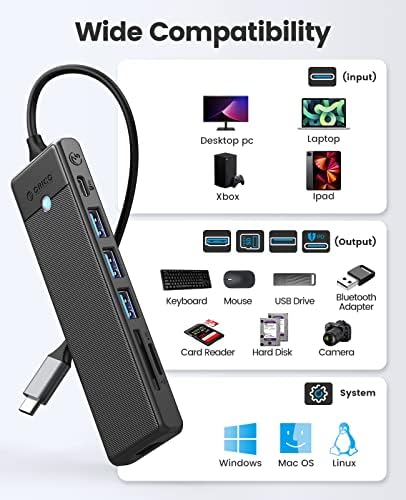 Ultra-Slim 4-Port USB 3.0 Hub by ORICO – High-Speed Data Splitter with 1.65 ft Extended Cable for Enhanced Connectivity, Perfect USB Adapter for Laptops, PCs, Mac Books, Xbox & More – Effortless Plug-and-Play Design for Seamless Device Management