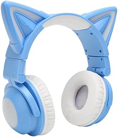 PUSOKEI RGB Cat Ear Wireless Headphones – Playful Over-Ear Bluetooth Gaming Headset with Customizable LED Lights, Foldable Design, and Integrated Microphone for Ultimate Audio Adventure – Ideal for Kids & Adults Gaming and Music Enthusiasts