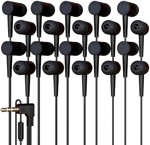 Affordable Bulk Wired Earbuds – 20 Pack In-Ear Headphones with 3.5 mm Jack for Classroom and Group Use, Tangle-Free 4 ft Cables, Comfortable Ergonomic Design for Extended Listening Sessions, Enhanced Compatibility for Smartphones and Laptops, Ideal Audio Solution for Students and Events