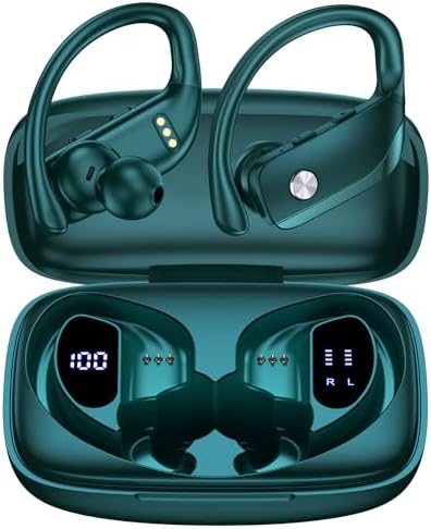 BMANI Bluetooth Wireless Earbuds – 48-Hour Playback Sport Headphones with LED Battery Display, Over-Ear Design & Secure Earhooks, Perfect for Active Lifestyles and Hands-Free Calls, Enhanced Compatibility for Seamless Device Pairing – Ideal for Workouts and Daily Commutes