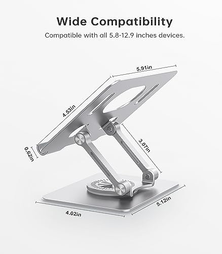 Versatile 360° Rotating Tablet Stand Holder – Durable Dual Rod Aluminum Design for Enhanced Stability and Adjustable Viewing – Universal Compatibility with i Pad, Samsung, Kindle, and More – Sleek Black Finish for Modern Workspaces – Perfect for Multitasking, Video Watching, and Reading Comfortably