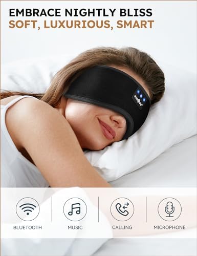 Transform Your Sleep Experience with the MUSICOZY Bluetooth Sleep Mask – Premium Wireless Eye Cover Featuring Built-In Earbuds for Ultimate Comfort, Perfect for Side Sleepers, Office Relaxation, and Travel – Advanced Bluetooth 5.4 Connectivity for Effortless Pairing and High-Quality Sound, Ideal Tech Gift for Anyone Seeking Restful Slumber.