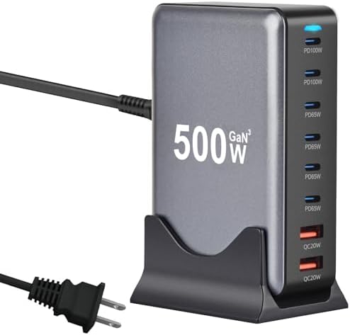 Ultra-Fast 500 W Ga N III 8-Port USB C Charging Hub – Multi-Device Fast Charger Station for Mac Book, i Phone, i Pad, Dell & More – Optimized for Speed and Versatility in Home & Office Charging Solutions
