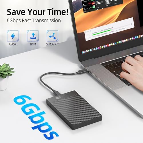SAN ZANG MASTER 2.5 Inch High-Speed Hard Drive Enclosure – USB 3.1 Gen 1 to SATA III – 6 Gbps Data Transfer for 7-9.5 MM HDD/SSD – USB-C Compatibility – Optimized for Windows, PS4, Xbox – Enhanced UASP Trim Support – Sleek Black Design for Ultimate Data Security and Versatility