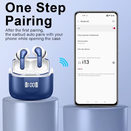 Next-Generation Bluetooth 5.4 Wireless Earbuds with Superior Hi-Fi Stereo Sound – IP7 Rated Waterproof & Noise Cancelling Earphones Featuring Quad ENC Mics for Clear Calls – 40-Hour Playtime Mini Headset Ideal for Laptops, Tablets, TVs, and Smartphones – Stylish Deep Blue Design for Ultimate Portability and Comfort