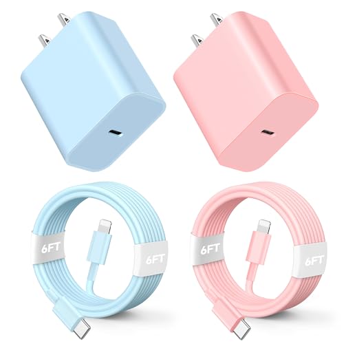 Rapid 20 W PD USB-C Wall Charger with Dual 6 FT Type C to Lightning Cables – Fast Charging Solution for i Phone 14/13/12 Pro Max, 11, XS, XR, X, 8 & Plus – Enhanced Speed and Durability for Everyday Use and Travel – MFi Certified Accessories for Reliable Performance