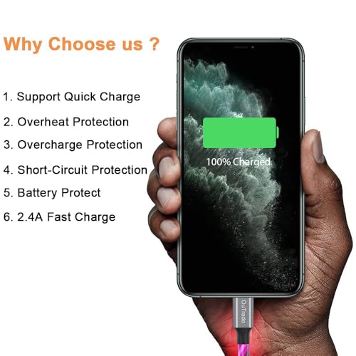 Vibrant LED i Phone Charger Cable | MFi Certified Lightning Cable for Fast, Reliable Charging | 6 ft Multicolored Glow Cable Compatible with i Phone 12, 11 Pro Max, XR, X, SE, 8 Plus, i Pad, i Pod | Stylish Power Solution for On-the-Go Charging