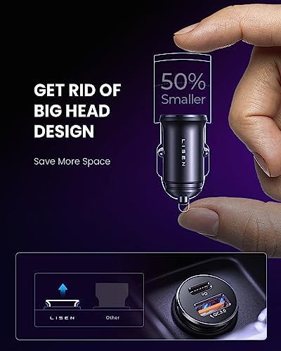 LISEN 48 W USB C Car Charger Adapter [2 Pack] – Compact Fast Charging Solution for i Phone 15 Pro Max, Samsung Galaxy & i Pad – PD QC 3.0 Technology for Rapid Power Delivery – Mini Metal Design with Dual Ports for Enhanced Portability & Safety Features – Vibrant Orange Color for Stylish On-the-Go Charging