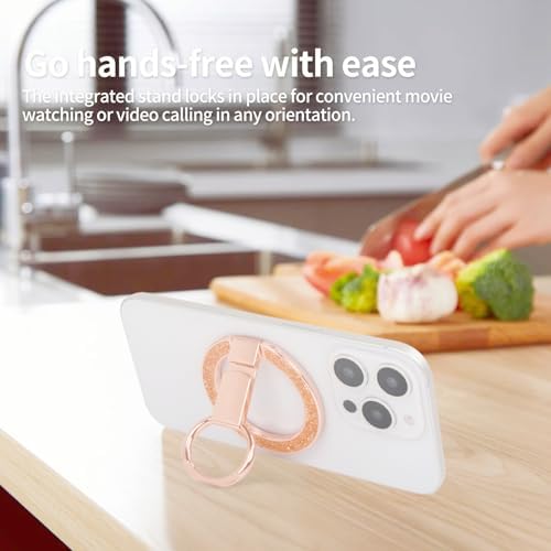 Glitter Silver Magnetic Phone Ring Stand – Ultra-Thin, 360-Degree Rotating Grip for i Phone 16/15/14/13/12 – Stylish Finger Loop Holder Enhancing Usability and Drop Protection