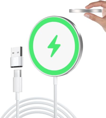 15 W Mag Safe Wireless Charging Pad by HYDGYC – Fast Magnetic Charger with 4 ft Cable for i Phone 16 Series, Air Pods Compatible, LCD Display for Real-Time Charging Status, Sleek Black Design for Modern Workspaces