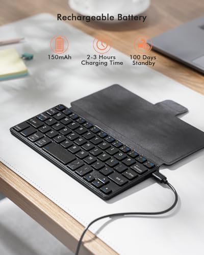 Doohoeek Universal Bluetooth Mini Keyboard – Portable Dual-Device Wireless Keypad with Orange Navigation Keys & Adjustable Stand for Android, i OS, and Windows – Perfect Travel Companion for Galaxy Z Fold & i Pad Mini Users – Boost Your Productivity On-the-Go