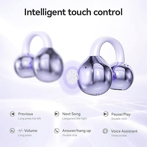 Open Ear Clip Bluetooth 5.49 Wireless Earbuds – Ultra Lightweight Headphones for Small Ears & Glasses Wearers with Secure Fit, Integrated Mic & LED Charging Case – Perfect for Gym & Outdoor Activities – Enhanced Stereo Sound for i Phone & Android Users – Experience Audio Freedom in Stylish Purple