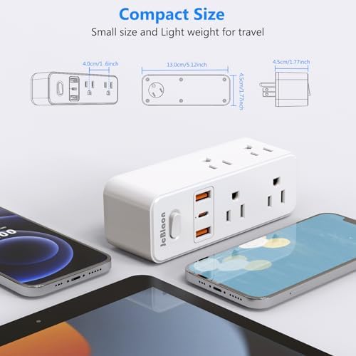 Compact Surge Protector Outlet Extender with Rotating Adapter – Multi-Plug Wall Outlet Splitter Featuring 6 AC Outlets and 3 USB Ports (1 Fast-Charging USB-C) for Home, Office, and Travel – Ultimate Safety and Space-Saving Charging Solution