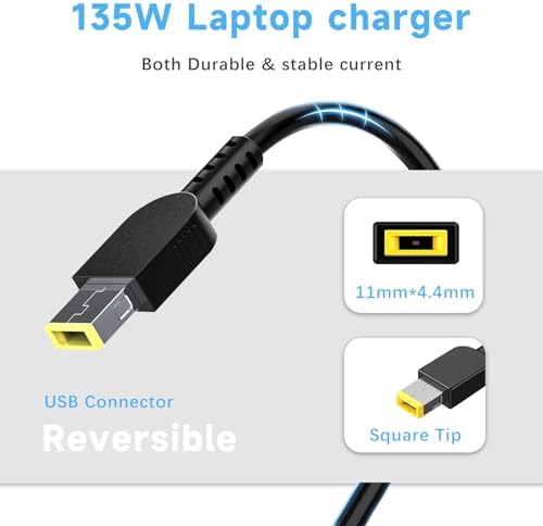 High-Efficiency 135 W Slim Charger for Lenovo Think Pad X1 Extreme & P1 Models – Rapid Charging AC Power Adapter for On-the-Go Professionals – Lightweight Laptop Charger with Enhanced Safety Features for Reliable Performance