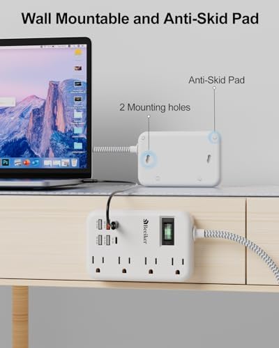 International Travel Power Adapter with 6 USB Ports and 4 AC Outlets – Versatile Plug Converter for European Destinations Including UK, France, Italy, and Germany – Compact 3 ft Extension Cord with Surge Protection for Enhanced Device Safety and Charging Efficiency