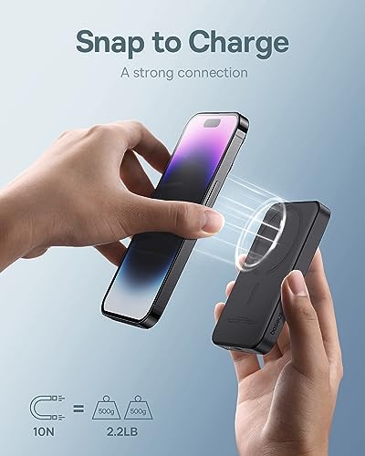 Baseus Magnetic Portable Charger for i Phone – 5,000 m Ah Qi2 Certified Wireless Power Bank with 15 W Mag Safe Compatibility & 20 W USB-C Fast Charging for i Phone 16/15/14/13/12 – Sleek, Lightweight Design for On-the-Go Power Solutions