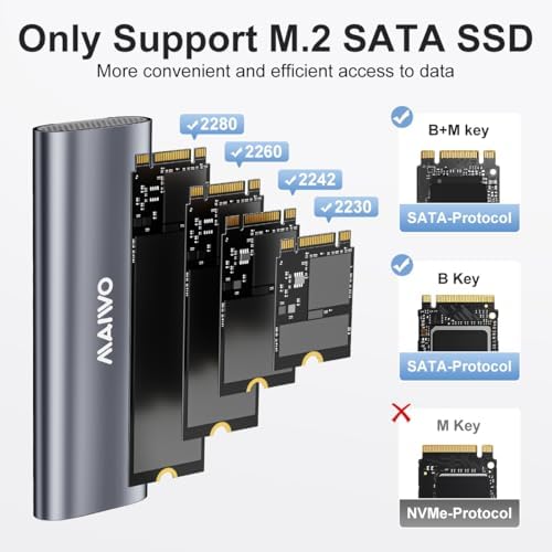 Transform Your M.2 SSD into a High-Speed External Drive with the MAIWO USB 3.2 Gen1 Type-C Aluminum Enclosure – Ultimate Compatibility for B Key & B+M Key SSDs, Effortless Plug-and-Play Setup, and Superior Heat Dissipation for Optimal Performance