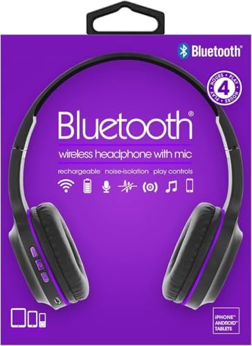 Vibrant Violet Sentry HPX-BT105 Wireless Over-Ear Headphones – Ultra-Lightweight Design with Custom Fit, Built-In Microphone, and Superior Sound Quality for Effortless Music and Call Management