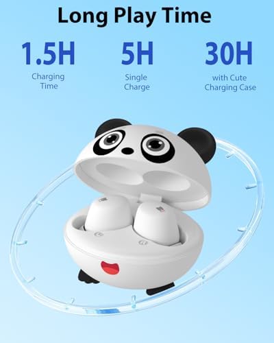 Panda-Themed Kids Bluetooth 5.3 Wireless Earbuds – Lightweight, IPX6 Waterproof, and 85 d B Volume Limiting for Safe Listening – Built-in Mic for Hands-Free Calls, Perfect for School, Travel, and Play – Durable Noise Cancelling Design for Young Audio Enthusiasts
