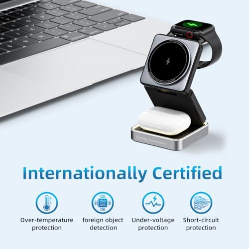 3-in-1 Wireless Charging Station for Apple Devices – High-Speed Charger Stand for i Phone 16/15/14/13/12, Apple Watch & Air Pods Pro/3/2 – Foldable Design for Ultimate Portability and Enhanced Compatibility