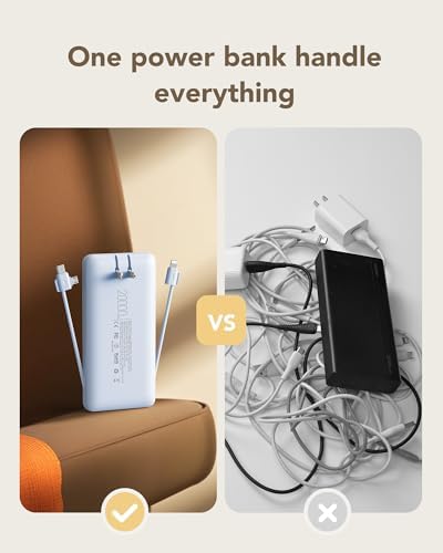 Charmast 20000 m Ah Fast Charging Power Bank with Integrated Cables & Wall Plug – 20 W USB-C Charger for i Phone 16/15/14, Samsung Galaxy, Google Pixel, and i Pad – Ultimate Portable Energy Source with Rugged Design and Rapid Recharge Capability