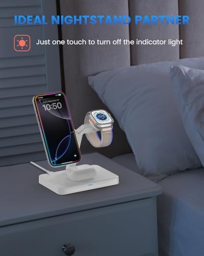 Joy Geek 3-in-1 Foldable Wireless Charging Station for Mag-Safe i Phone – Ultimate Travel Dock for i Phone 12-16 Pro Max, Apple Watch Series 4-10, and Air Pods Pro 2/3/4 – Fast, Compact, and Convenient Power Solution for On-the-Go Charging