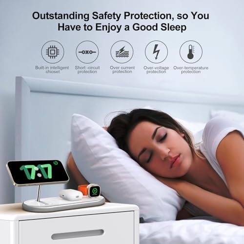 2025 Enhanced 3-in-1 Charging Station for Apple Devices | Fast Magnetic Mag-Safe Wireless Charger for i Phone 16/15/14/13/12, Apple Watch 1-10/Ultra, & Air Pods Pro | Sleek Silver Design | Compact & Portable Charging Solution for Home and Travel | Superior Compatibility and Rapid Charging Efficiency