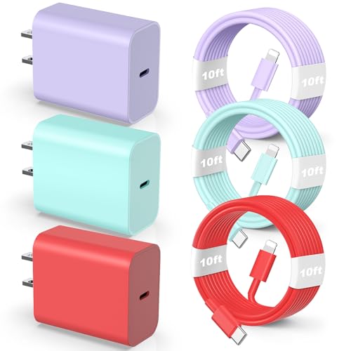20 W Fast Charging Wall Charger with 10 FT USB Lightning Cable for i Phone 14, 13, 12 Series – Superior Compatibility, Vibrant Colors & Effortless Charging for i Phone, Air Pods Pro & More