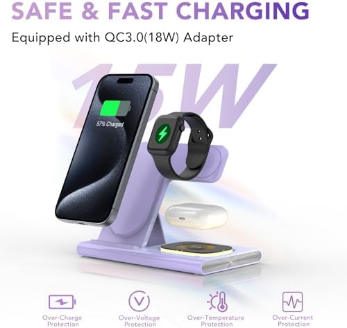 Ultra-Convenient 3-in-1 Foldable Wireless Charging Dock for Apple Devices – Rapid Power-Up Station for i Phone 16/15/14/13/12/11/X/XS, Apple Watch Series 10/9/8/7/Ultra2/Ultra/SE, and Air Pods Pro/2/3/4 – Lightweight Travel Charger with Integrated LED Light for Enhanced Portability and Efficiency