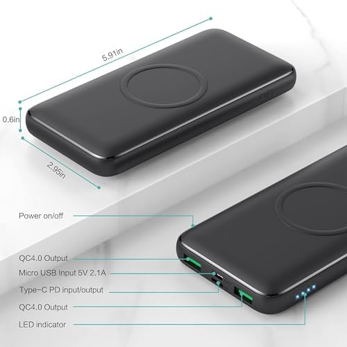 Ultra-Fast Wireless Portable Charger Power Bank – 13800 m Ah Capacity with 15 W Wireless Charging, 25 W PD & QC 4.0 USB-C, Dual Input & 4 Output Ports – Ideal for i Phone 16/15/14/13/12 and Android Devices – Compact Travel Essential for Uninterrupted Power