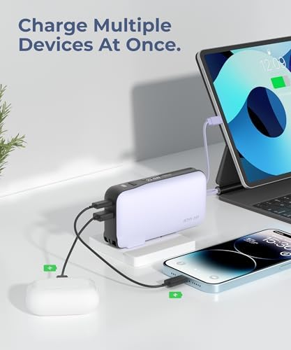 Ultimate 10,000 m Ah Portable Charger with Built-in USB-C Cable & Plug – Fast 22.5 W Power Bank for Seamless Charging of i Phone 16/15, Samsung Galaxy & i Pad – Compact Travel Essential with Triple Output Ports for Maximum Device Compatibility