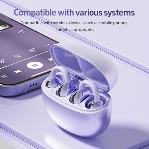 Revolutionize Your Audio Experience with Purple Wireless Bone Conduction Earbuds – Ultra-Lightweight Open Ear Clip-On Headphones Featuring Bluetooth 5.4, Engineered for Active Lifestyles and Enhanced Comfort, Waterproof Durability for Intense Workouts, Stay Aware and Connected with Superior Sound Quality