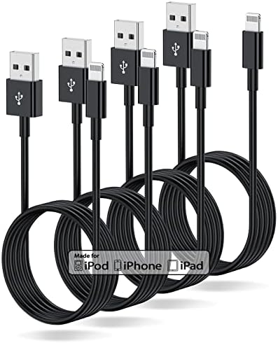 4 Pack 3 ft Apple MFi Certified Lightning to USB Charging Cables – Fast, Durable, and Tangle-Free Cords for i Phone 14/14 Max/13/13 Pro Max/12 Mini/11/11 Pro/XS/XR/8/7/6 s/5 S and i Pad – Reliable Performance for Home, Office, and Travel