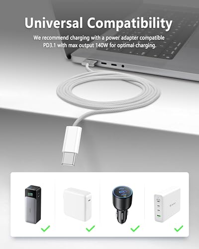 Zeit Nah 140 W USB-C to Magnetic 3 Charging Cable for Mac Book Pro & Air – 2 m Length for Rapid Power Delivery, Enhanced Durability, and Ultimate Convenience in Charging Solutions