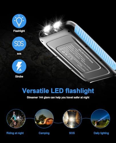 Ultra-Reliable 20,000 m Ah Solar Power Bank – High-Speed Portable Charger with Dual Flashlights, Eco-Friendly Solar Panel, and Carabiner for Adventurers and Daily Commuters – Waterproof External Battery for Fast Charging Smartphones and Tablets